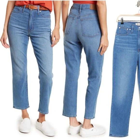 Madewell Perfect Vintage Crop Jean in Cartigan Wash Mid Wash Color Distressed 28